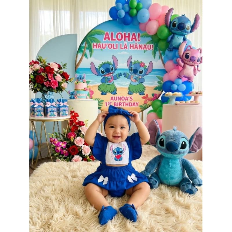 Romper Mesversario Bebe Menina fantasia Stitch