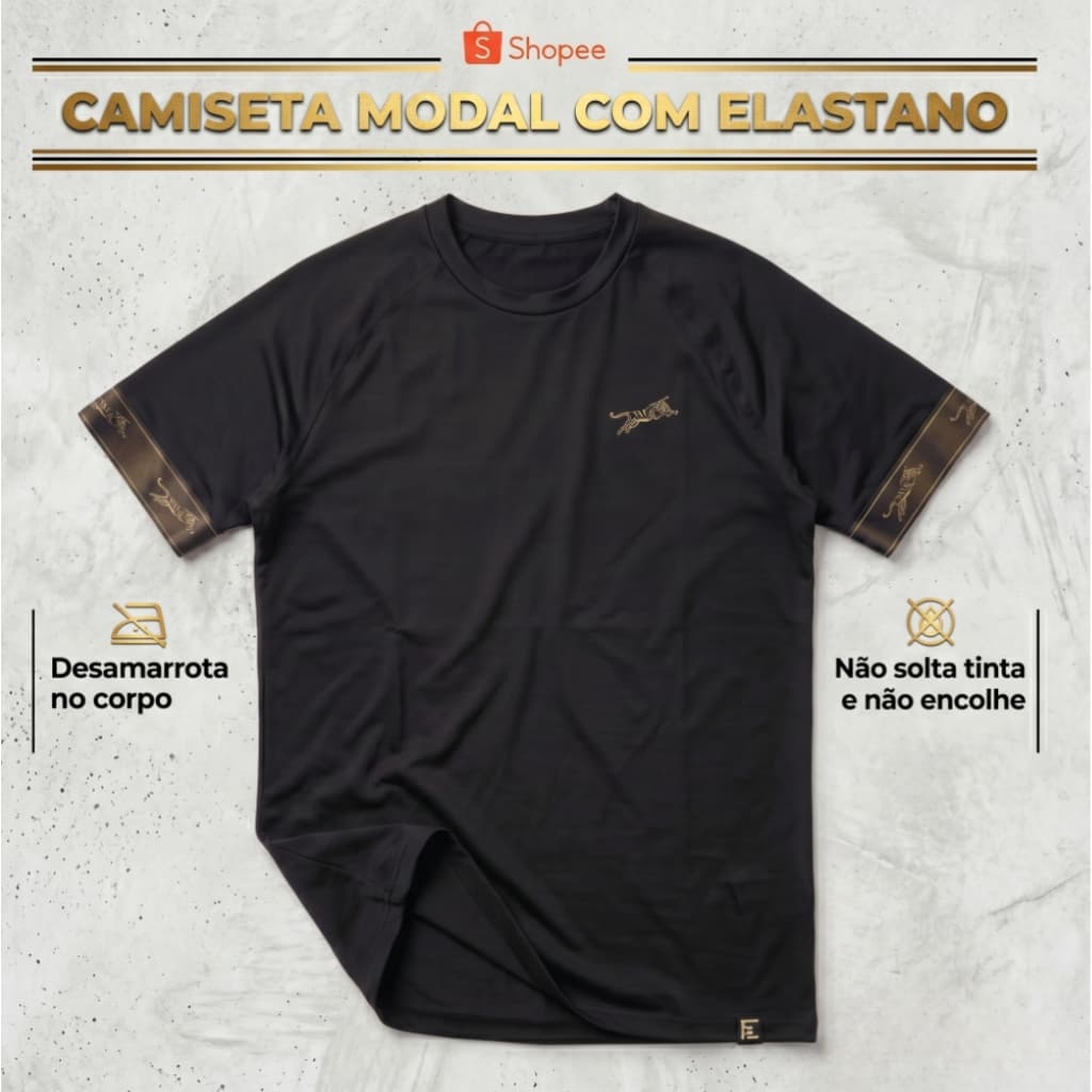 Camiseta Masculina Premium Max Tiger Slim Cotton Elastano Raglan Bordada Academia Casual Fitness