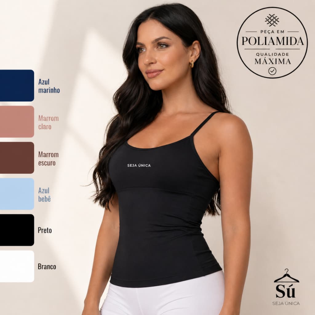Regata Feminina Fitness Poliamida Alça Fina Slim Academia Leve Confortável Verão