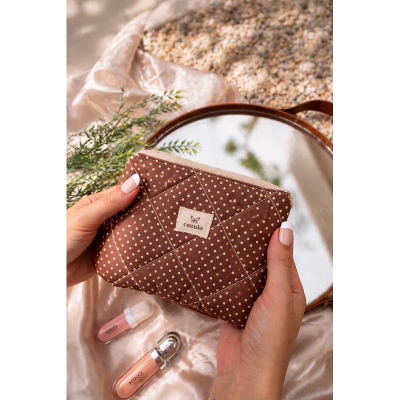 Necessaire SLIM (Poá fundo Marrom + Poá fundo OFF) Pequena Organizadora Viagem Porta Maquiagem bolsa
