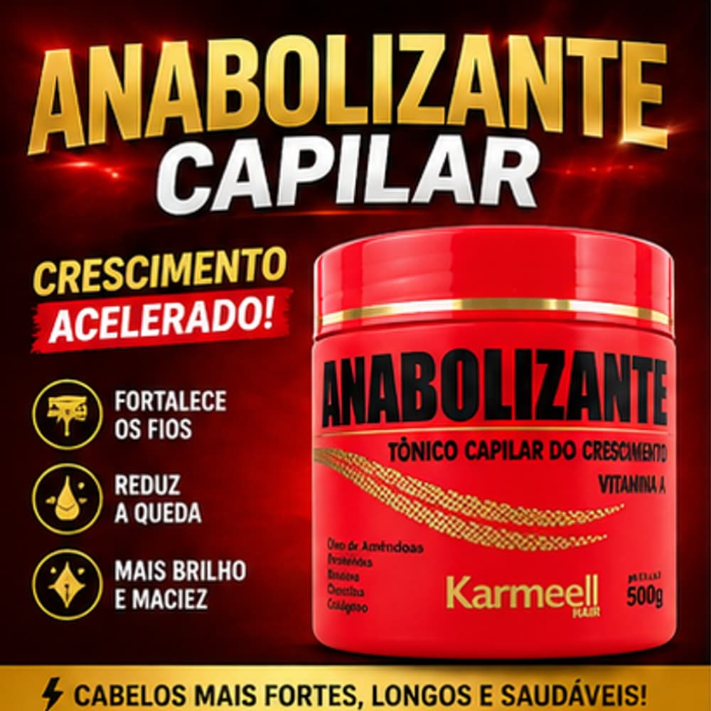 Anabolizante Capilar Karmeell 500g Crescimento Rápido Anti Queda + Força e Brilho Imediato