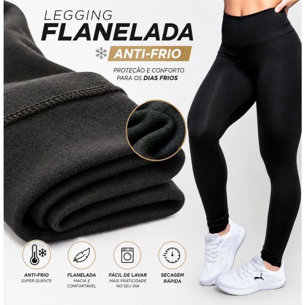 Calça Legging Térmica Flanelada Peluciada Feminino Anti Frio Inverno Quentinha com Forro Grossa