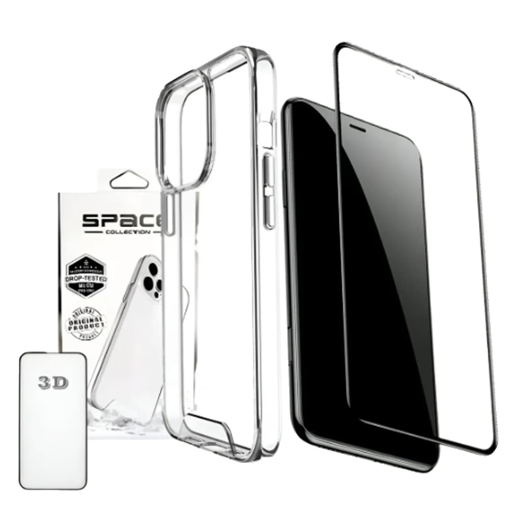 Kit Capinha Capa Case Space Transparente Protetora Para iPhone + Película de Vidro 3D