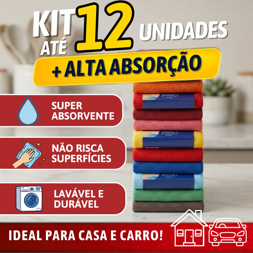 Pano de Limpeza Mágico Microfibra 40x40cm – Alta Absorção, Não Risca | Kit 3, 6, 9 ou 12
