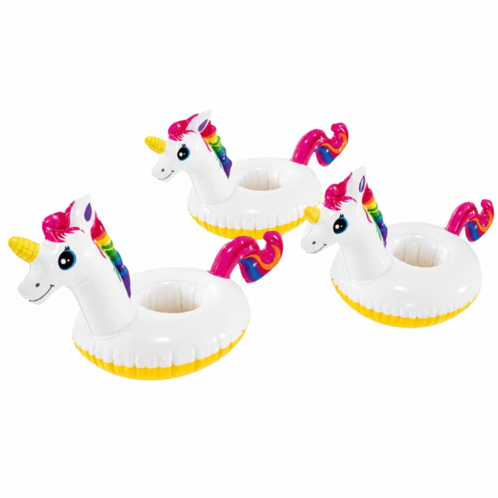 Conjunto 3 Porta Copos Drink Petisco Unicórnio Inflável Flutuante Intex