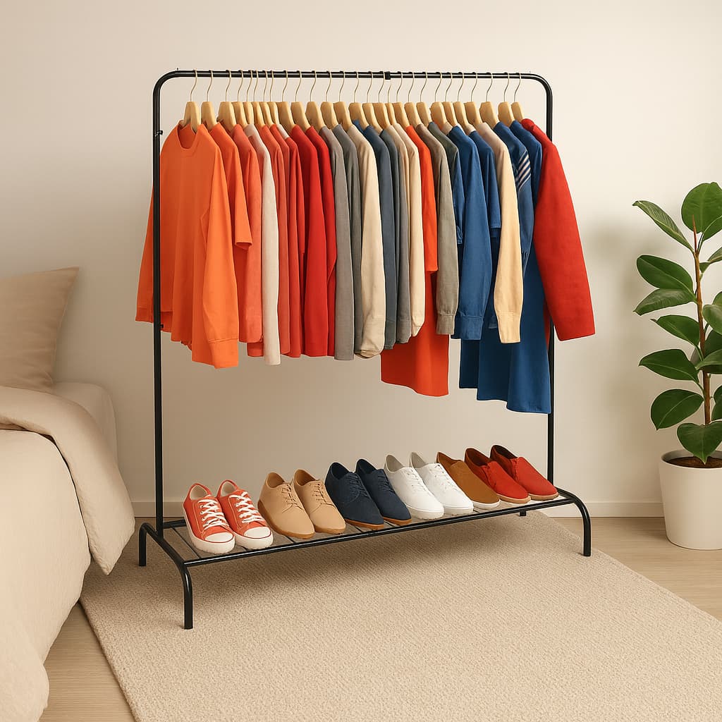 Cabideiro Arara de Roupas com Sapateira Aço Resistente Organizador Quarto Loja Moderno