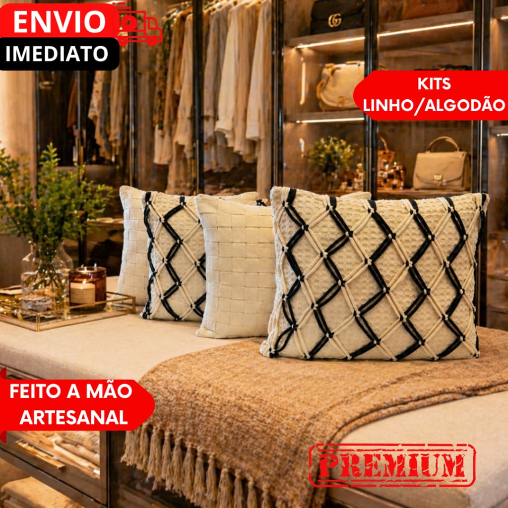 KIT 1/2/3/4 Capa Almofada Boêmia Geometry Bordado Tassel Bordado longo Sala Sofá Home BQualidade Zon