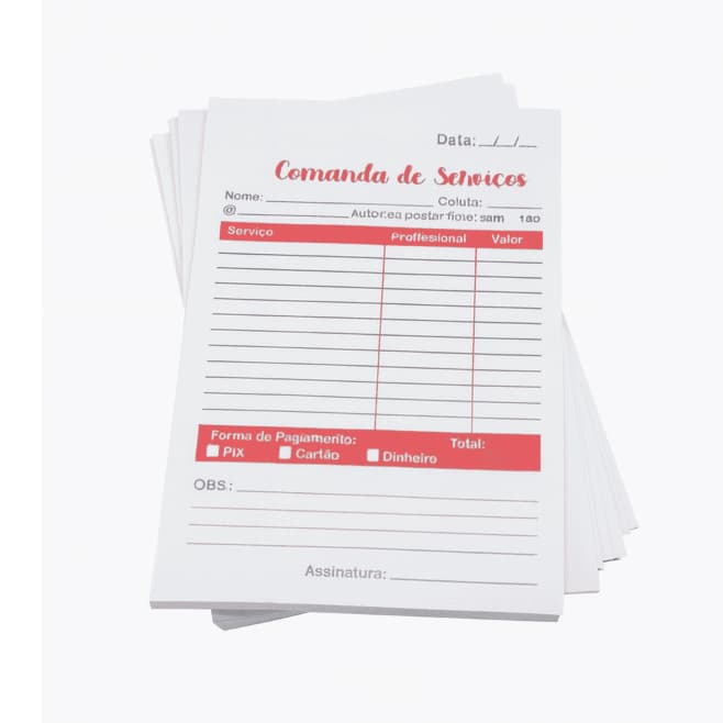 Bloco de comanda serviços / esmalteria / salão de beleza