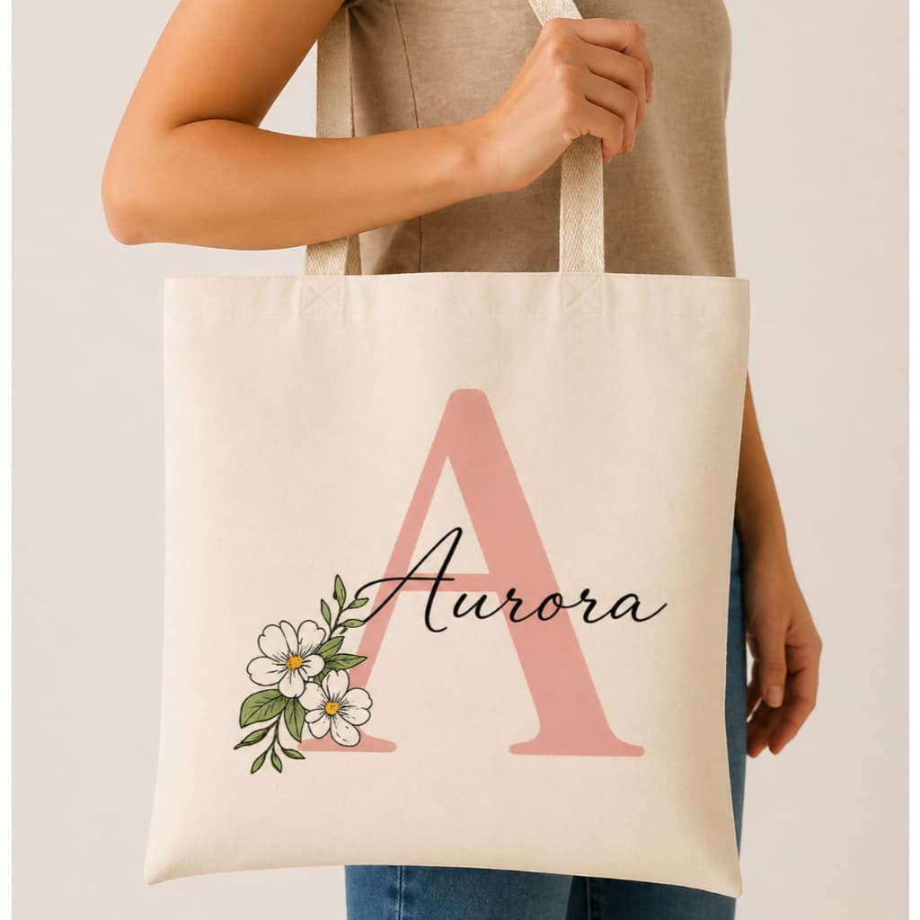 Ecobag Personalizada com Nome e Inicial - Bolsa Sacola Algodão Cru - Presente Criativo