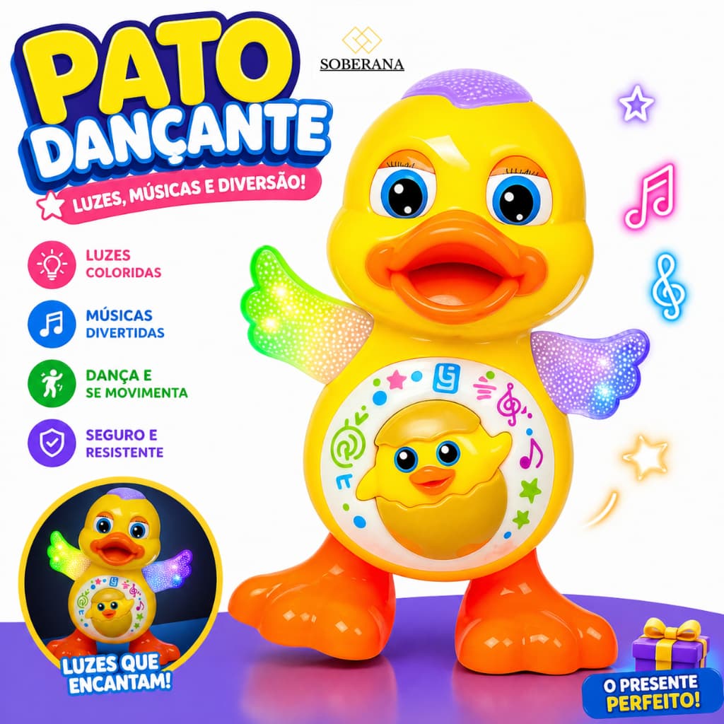 Patinho Dançante Com Luzes Pato Dançarino Led Musical Criança Brinquedo