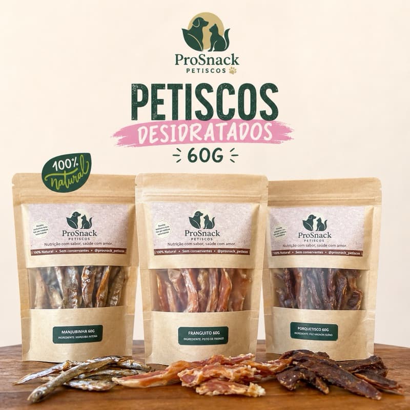 Petisco Natural Desidratado para Cães e Gatos ProSnack | 100% Carne | Sem Conservantes | Embalagem 60g