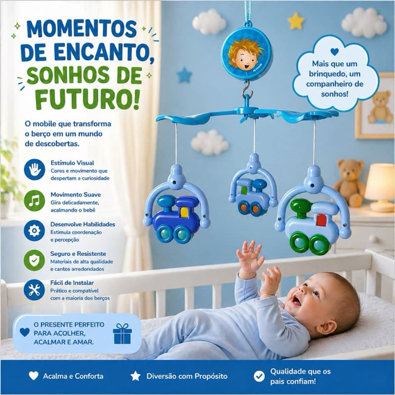 Mobile Berço Bebe Musical e Giratório Brinquedo Para Berço e Carrinho Bebê