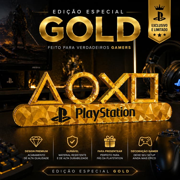 Letreiro Gamer PlayStation  | Placa Geek PS5 para Decoração de Game Room