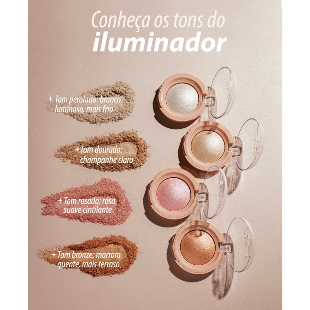 HUDAMOJI Iluminador Compacto 4 Cores | Brilho Fino e Natural | Ilumina e Contorna | Efeito Glow Radiante
