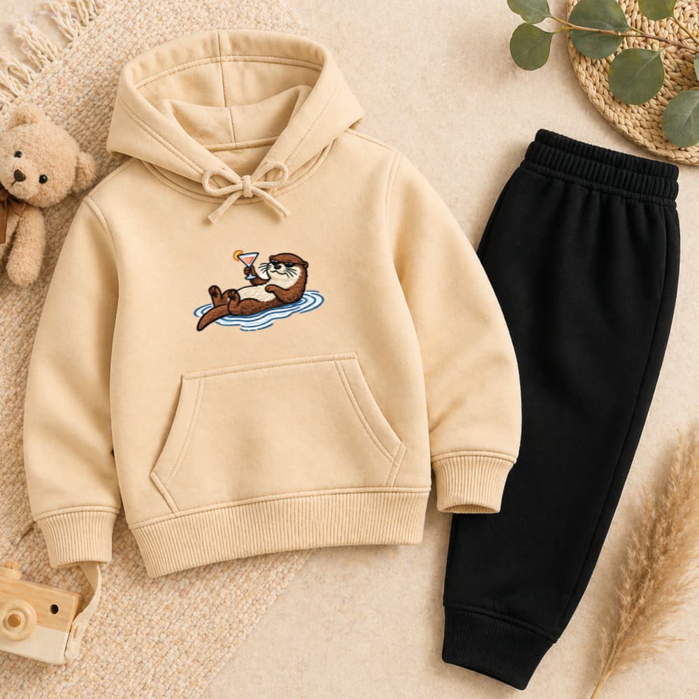 Conjunto Moletom Infantil Canguru Lontrinha Com Óculos Calça Inverno Quentinho Fofo Unissex