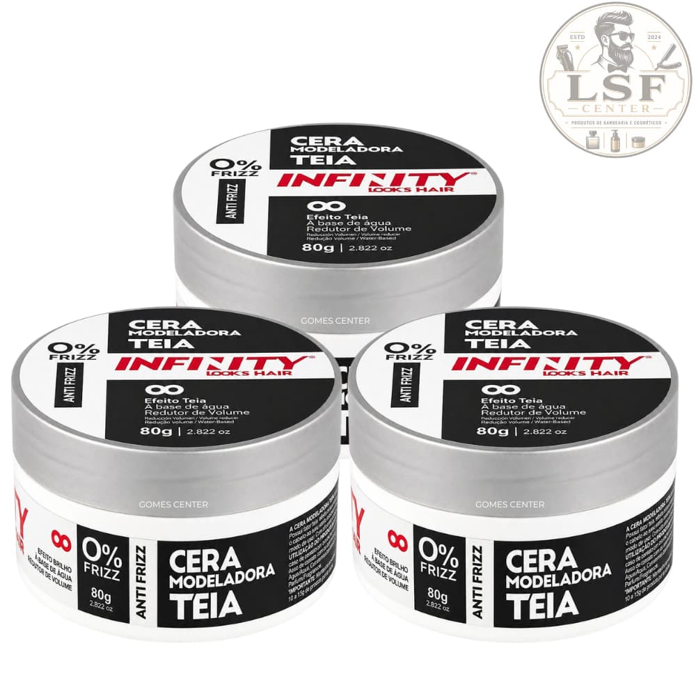 Kit 3x Pomada Cera Modeladora Efeito Teia Infinity For Men 80g - Efeito Seco Antifrizz, Redutor de Volume Fox