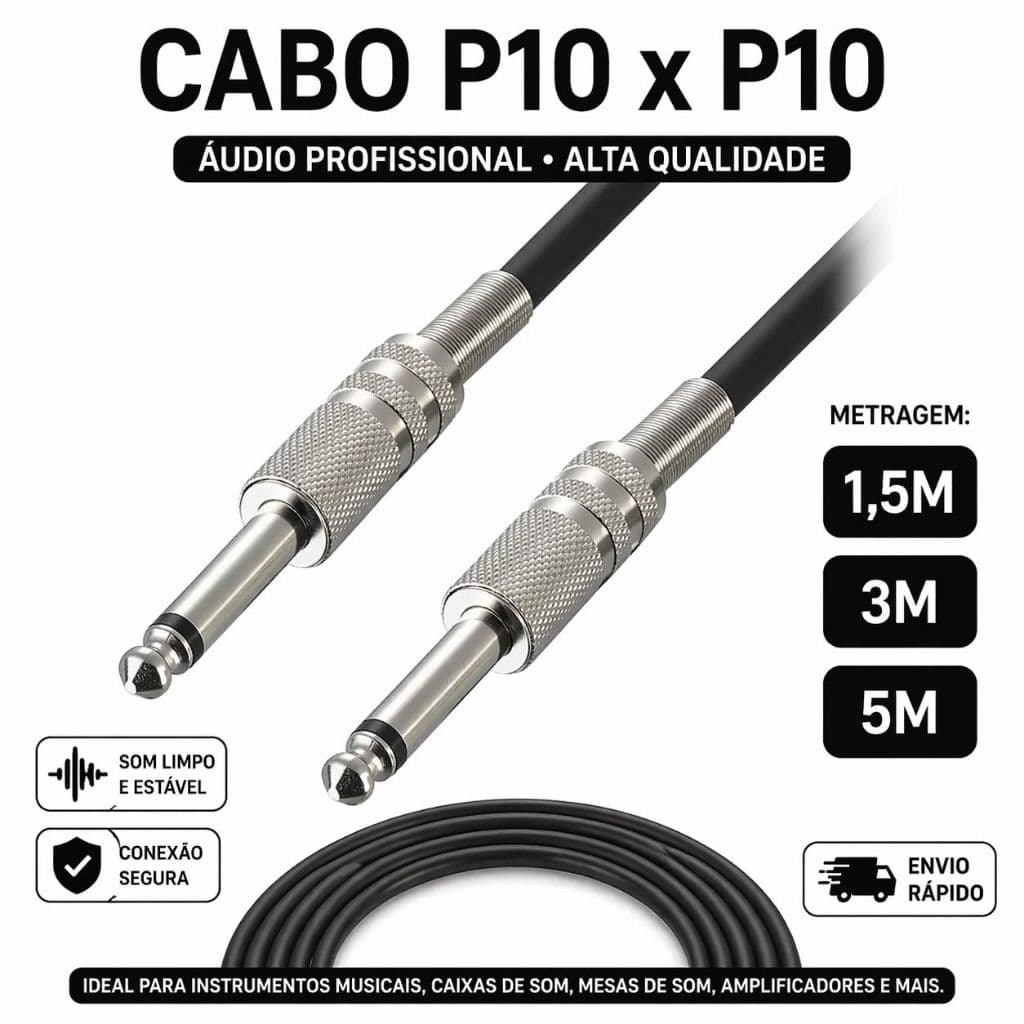 Cabo P10 1.5m 3m 5m Para Guitarra Violão Contra Baixo Teclado Amplificador