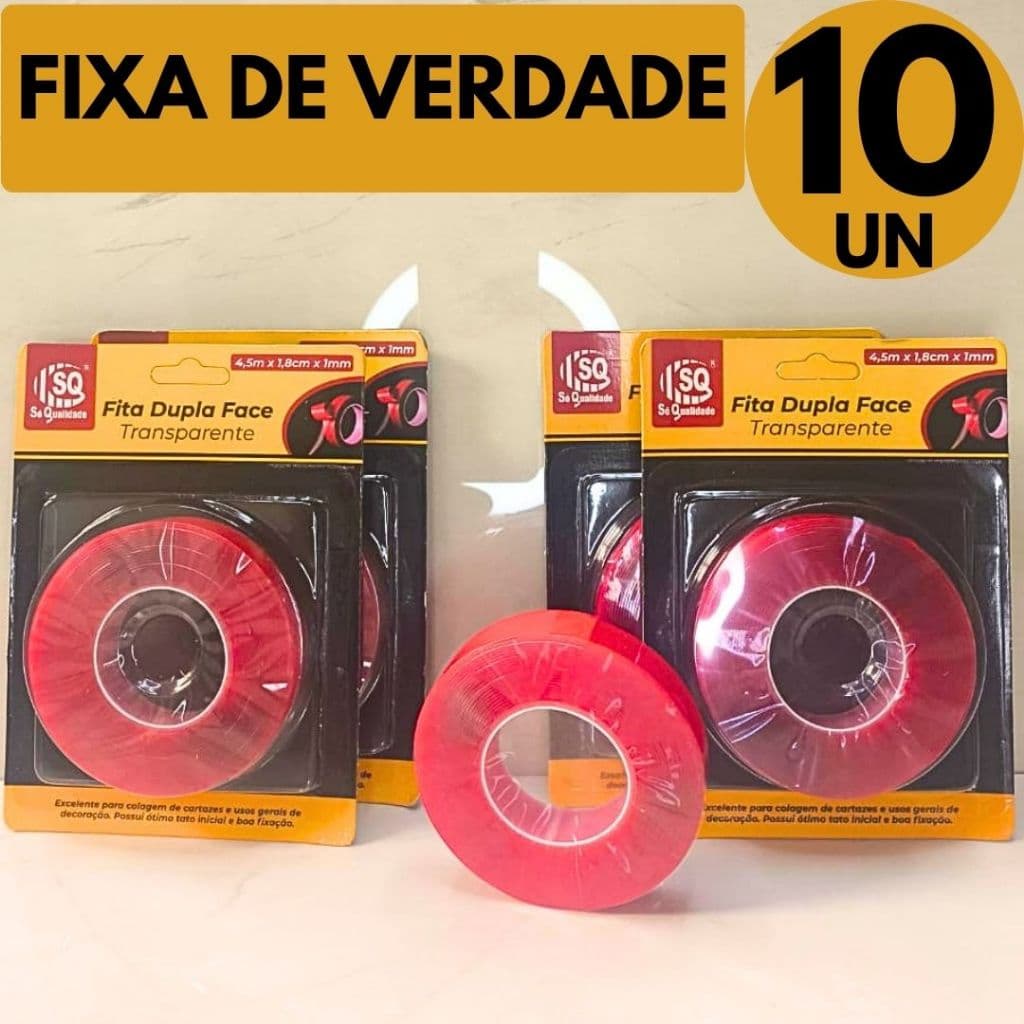 Kit 10 Fita Dupla Face Forte Acrílica Transparente Fixa Sem Furo Casa Carro Parede