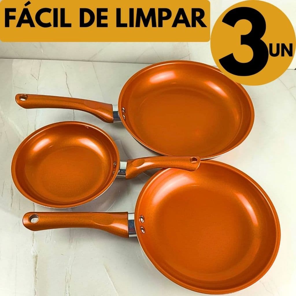 Frigideira Antiaderente Cerâmica Cobre 25 21 17Cm Para Carne Ovo Tapioca Uso Diário Cozinha Casa