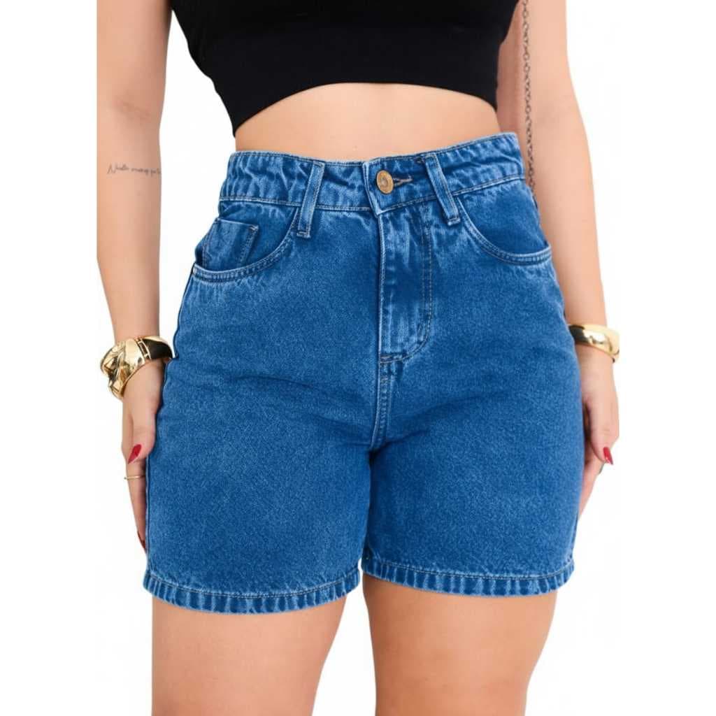 Short Mom Jeans Bermuda Jorts Meia Coxa Feminina