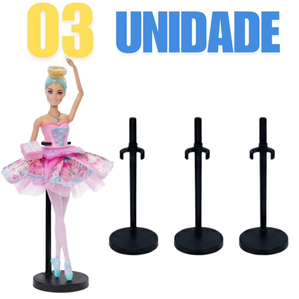 Kit 3 Suportes Preto Pedestal Para Bonecas E Bonecos Expositor Ajustável