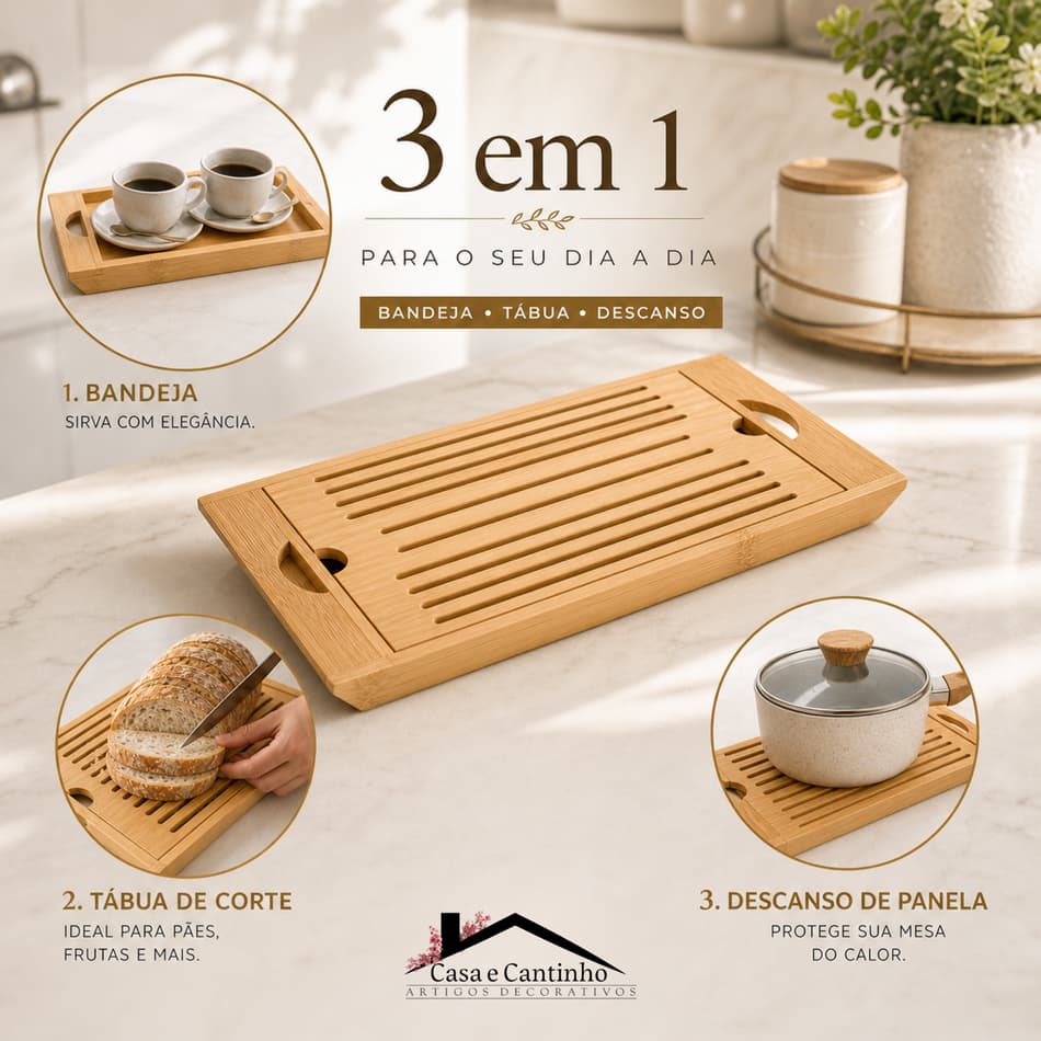 Bandeja de Bambu para Mesa de Servir Moderna Migalheira Para Café Chá Petisqueira Multiuso