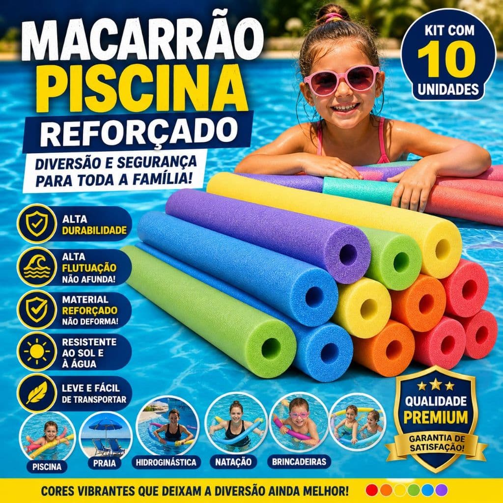 Kit 10 Macarrão Piscina Reforçado C/furo Infantil Praia