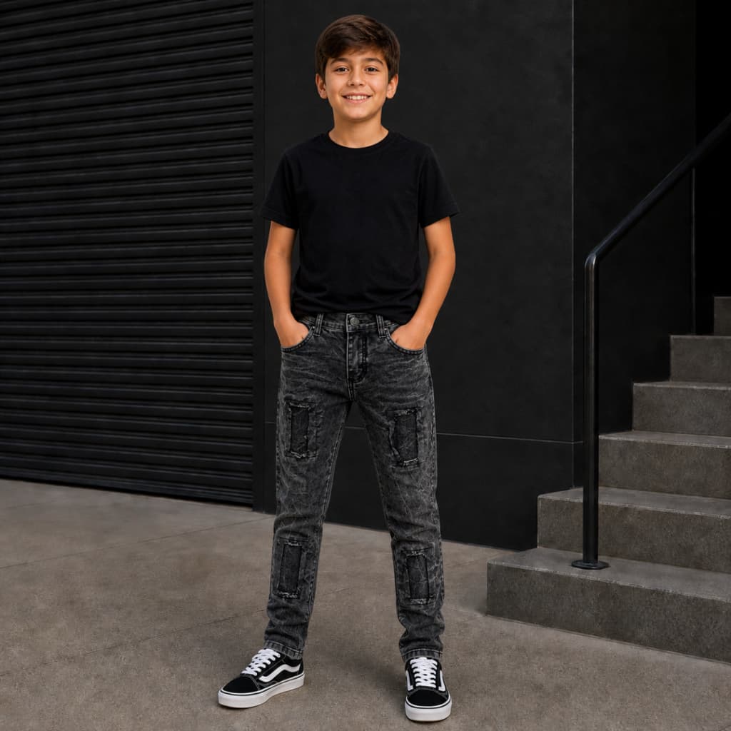 Calça Jeans Infantil Jogador Destroyed Estilosa Menino 8 ao 16 Moderna Confortável Premium