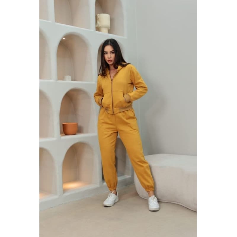 Conjunto Moleton franelado femenino Calça jogger , blusa com capuz e ziper no medio