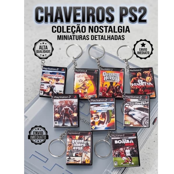 Chaveiro Capa ps2 games retro video game portatil 	 jogos ps4