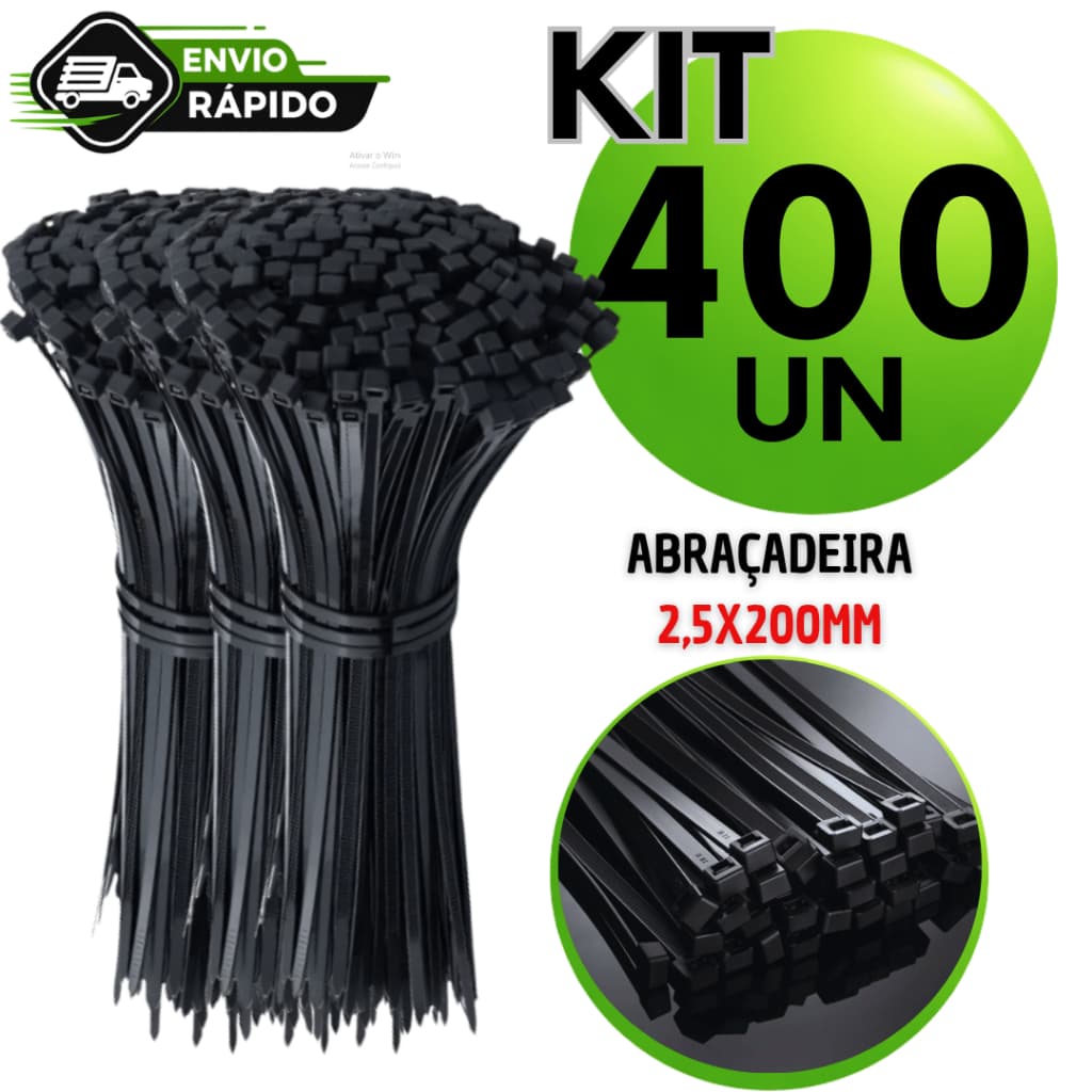 Conjunto Nylon Abraçadeiras Enforc@ G@to Preto 200mm x 2.5mm Cinta Plástica Resistente Utilidades