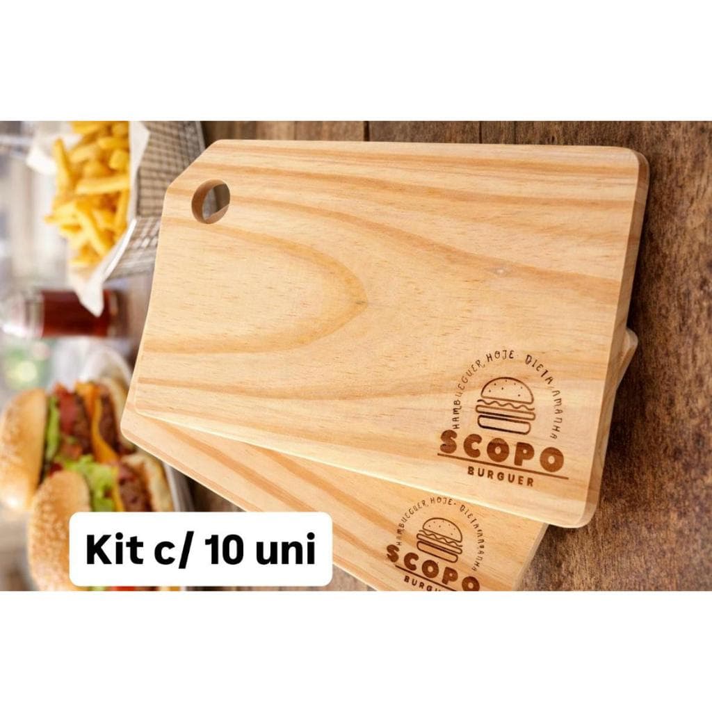 Tábua para Hambúrguer, Carne, Frios, KIT C/10, 30cm x 20cm, Madeira, Rústica (LEIAM A DESCRIÇÃO)