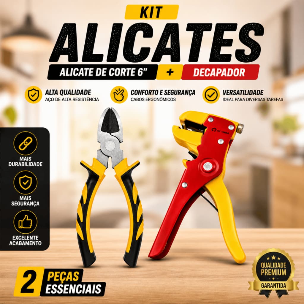 Kit Alicate de Corte Oblíquo + Alicate Decapador Descascador Eletricista Durável Aço Resistente