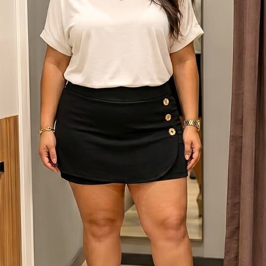 Short Saia Feminino Plus Size Cintura Alta com Botão em Crepe Duna G GG G1 - PS 05