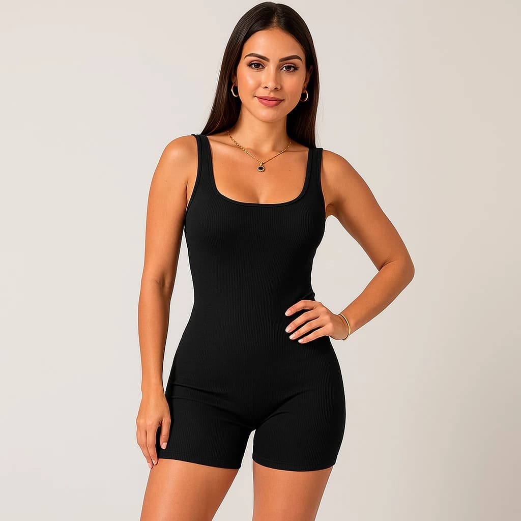 Macaquinho Feminino Academia Tecido Ribana Premium Fitness Zero Transparência