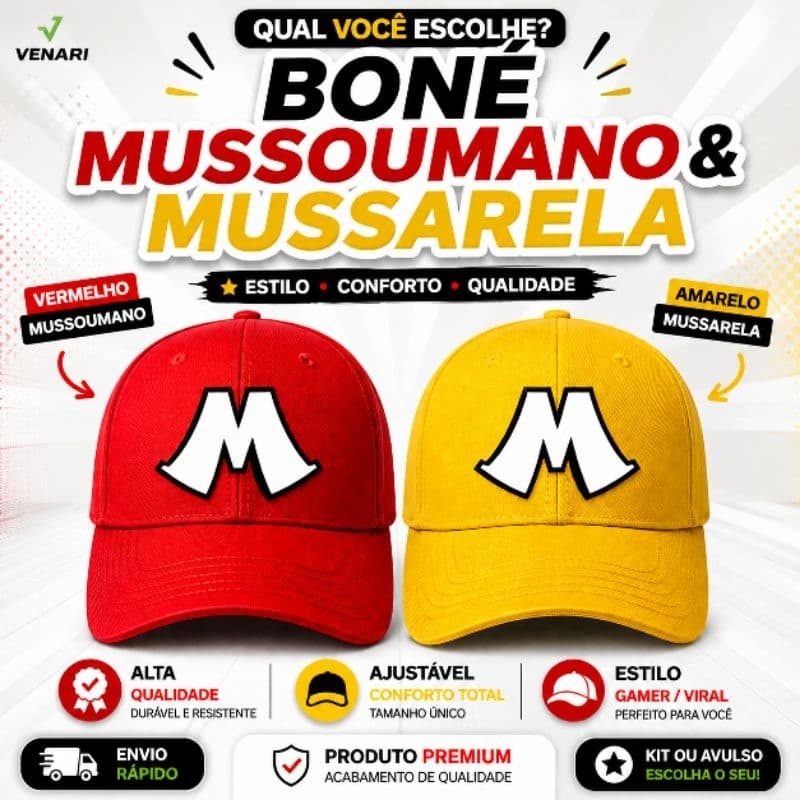 Boné do Mussarela Mussoumano Boné Amarelo Youtuber
