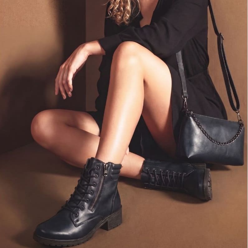 Kit Bota Feminina Zíper Lateral Coturno + Bolsa de Ombro Corrente Tiracolo Médio