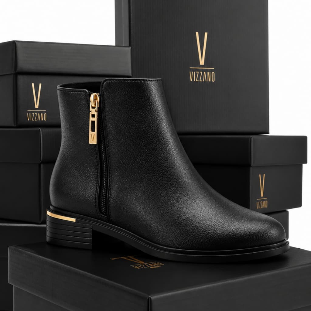 Bota Preta da Vizzano 3077.125 Coturno Feminino Casual Confortável Salto Baixo