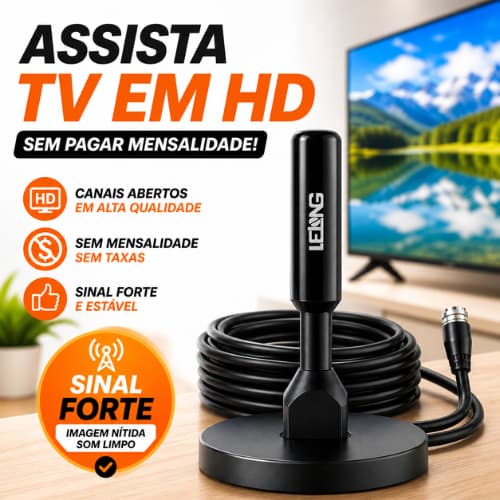 Antena Digital Interna TV UHF VHF Cabo 5m HDTV Universal Sinal Forte Base Estável Compatível TV Antiga e Smart
