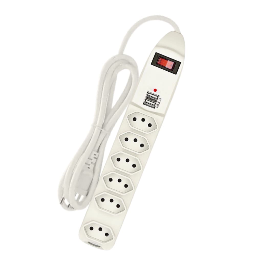 Filtro de Linha com 06 Tomadas e 02 USB Bivolt de 5 Metros Kapbom SL7609
