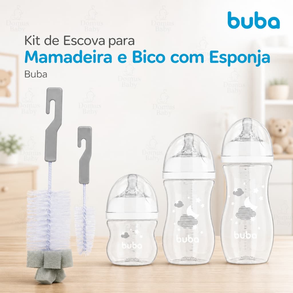 Kit 3 Mamadeiras Easy Buba Original + Escovas para Mamadeira e Bico