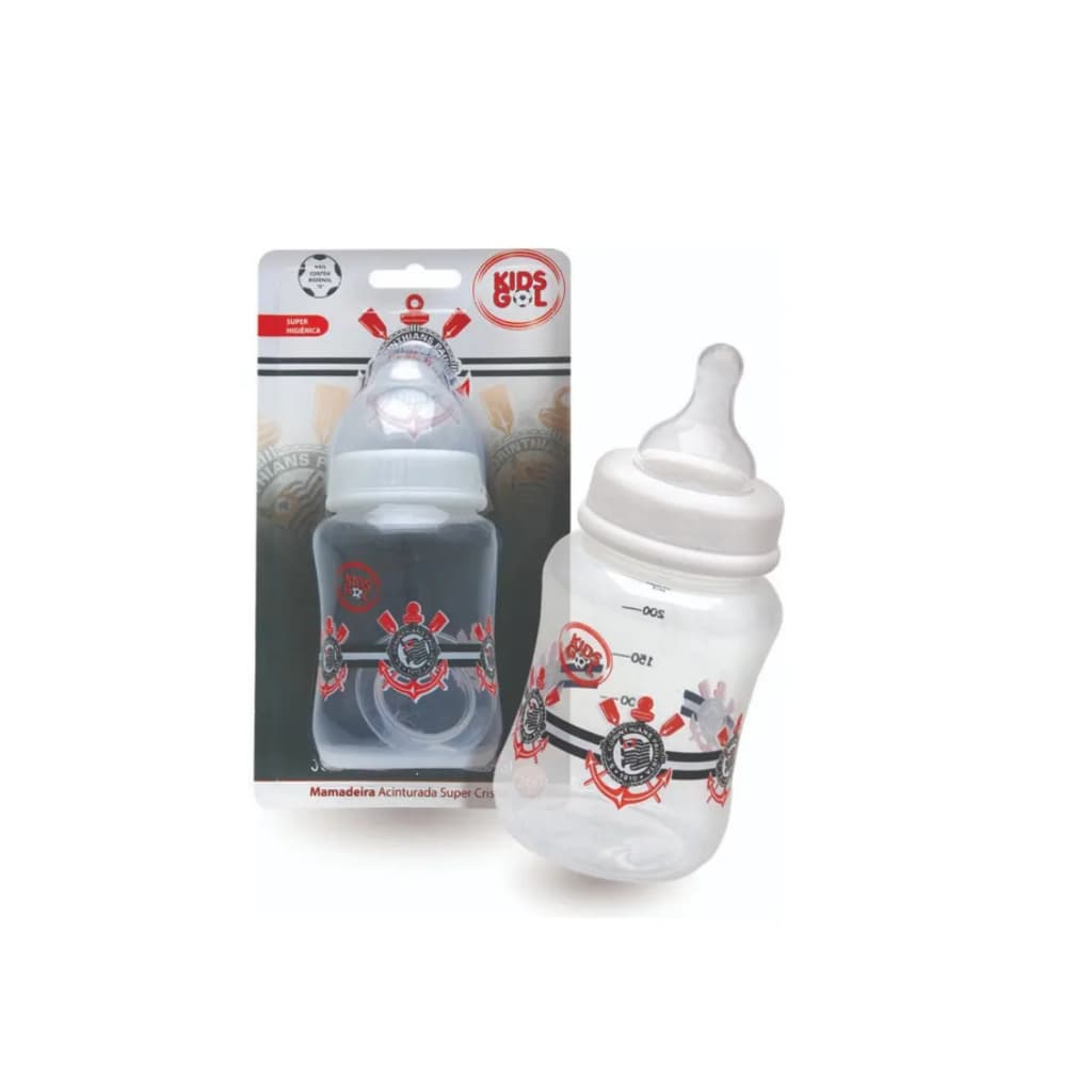 Mamadeira Kids Gol Corinthians Plástico 260ml Branca Sem BPA