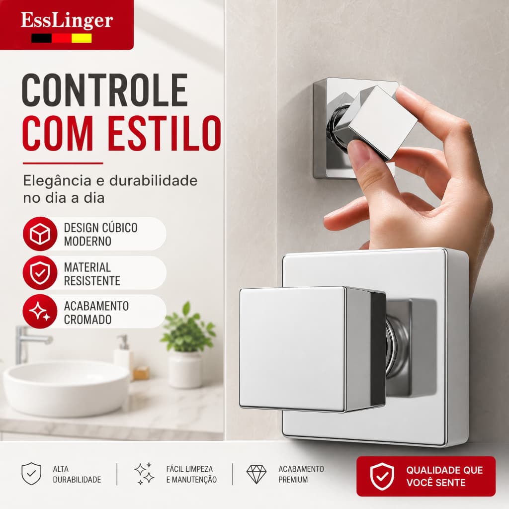 Acabamento Cromado Quadrado Registro Pressão Gaveta Chuveiro 1/2 e 3/4