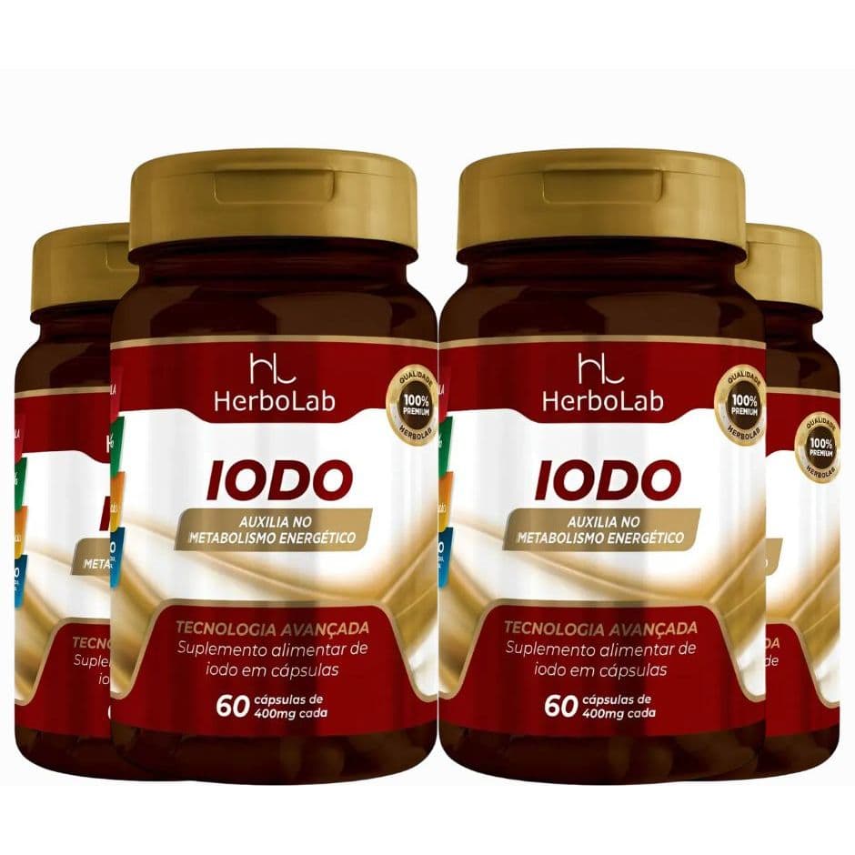 KIT C/4 Un. IODO - 60 Cáps 400mg Equivale A 692% Valor Diário - Herbolab Metabolismo Energético