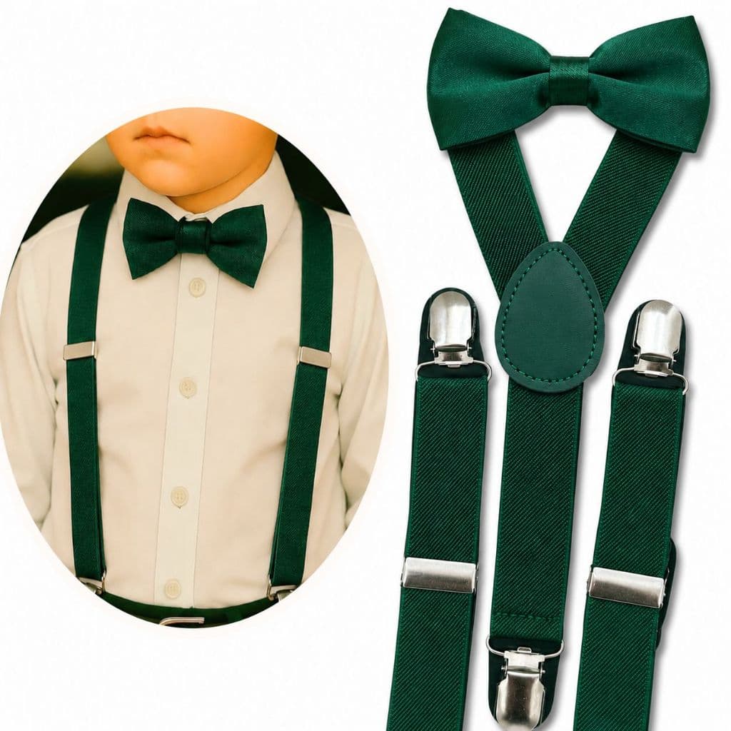 Conjunto Infantil Gravata Borboleta e Suspensório Verde Esmeralda Pajem Casamentos Eventos