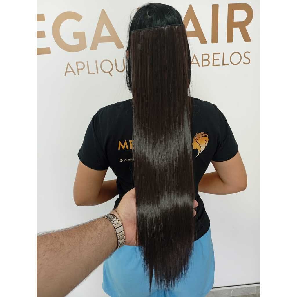 Aplique Cabelo Tic Tac 70cm 150grs Castanho Liso Premium Aceita Chapinha