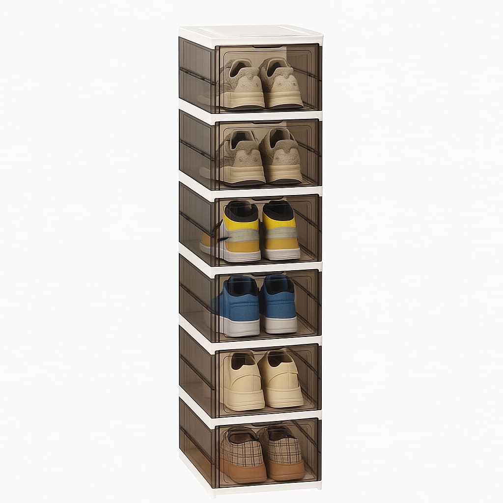 Sapateira Modular 6 Níveis com Portas Frontais Empilhável Organizador Moderno Cores Variadas