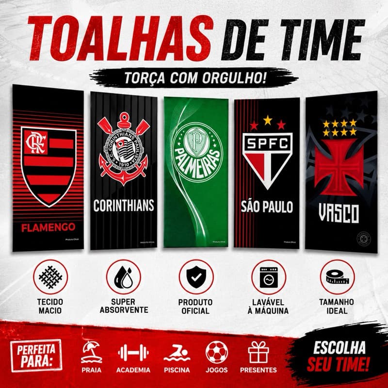 Toalha de Time 100% Algodão – Times Brasileiros Futebol
