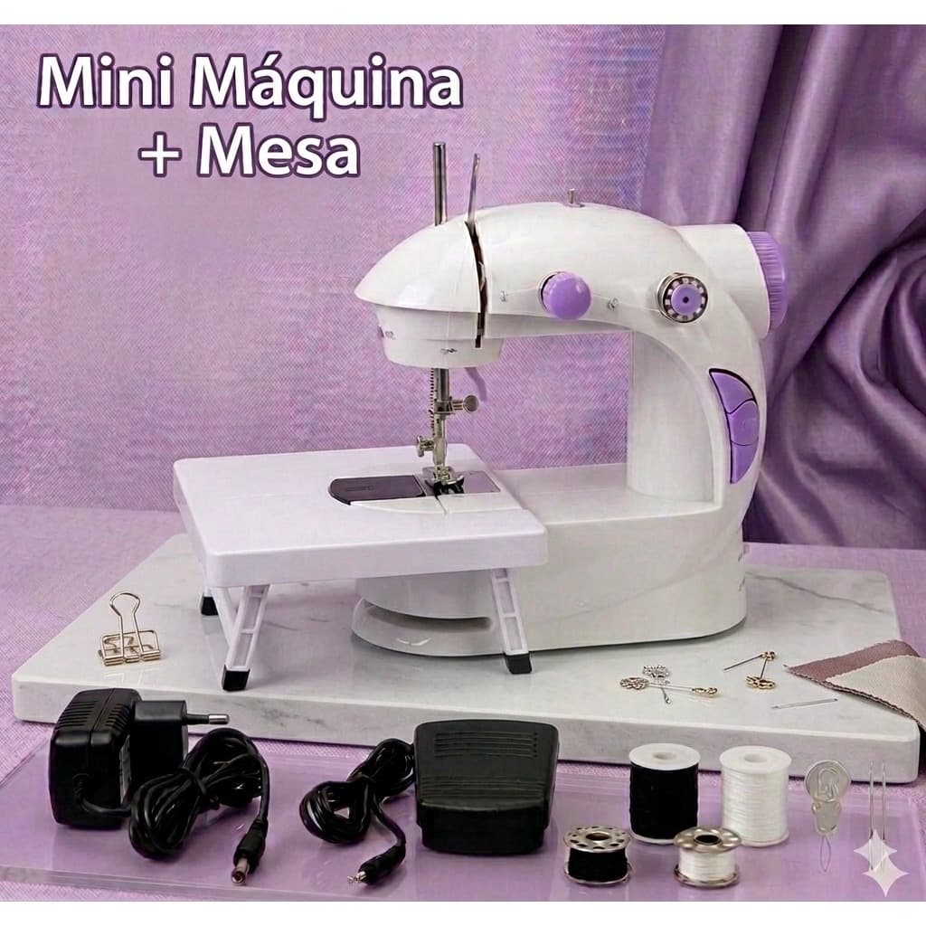 Kit Mini Máquina + Mesa de Costura Portátil Elétrica Bivolt 110v/220