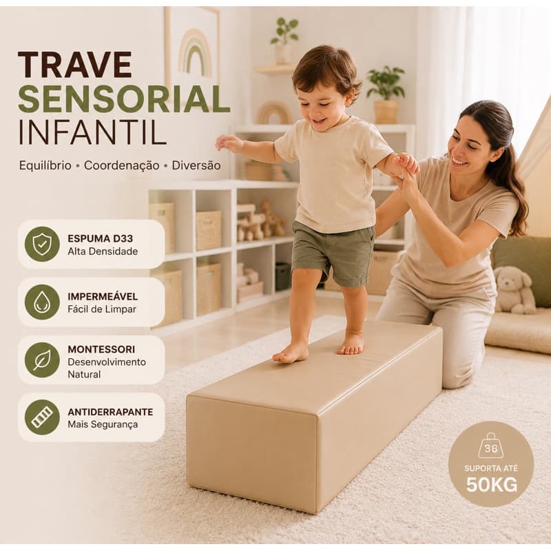 Trave Sensorial Infantil Montessori D33 Equilíbrio Coordenação Impermeável 70cm